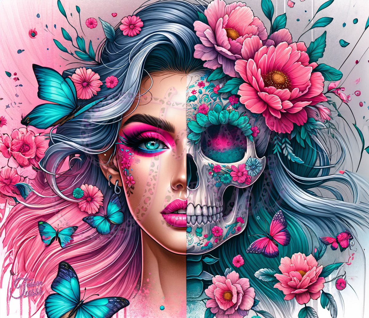 Edelstahl-Thermobecher - Skull Woman colorful