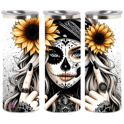Edelstahl-Thermobecher metallic - Skull Woman Black & White Sunflower