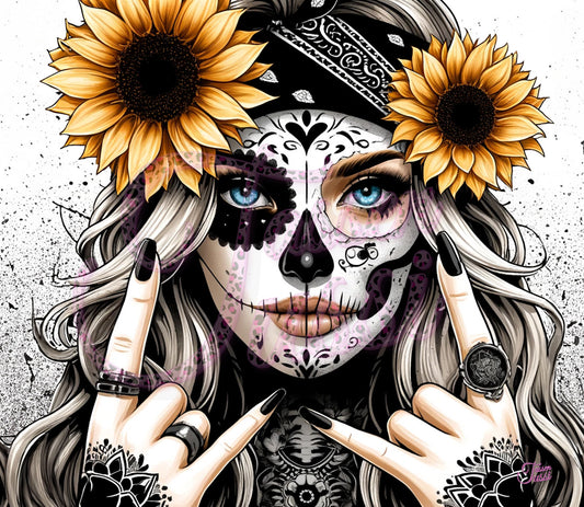 Edelstahl-Thermobecher metallic - Skull Woman Black & White Sunflower