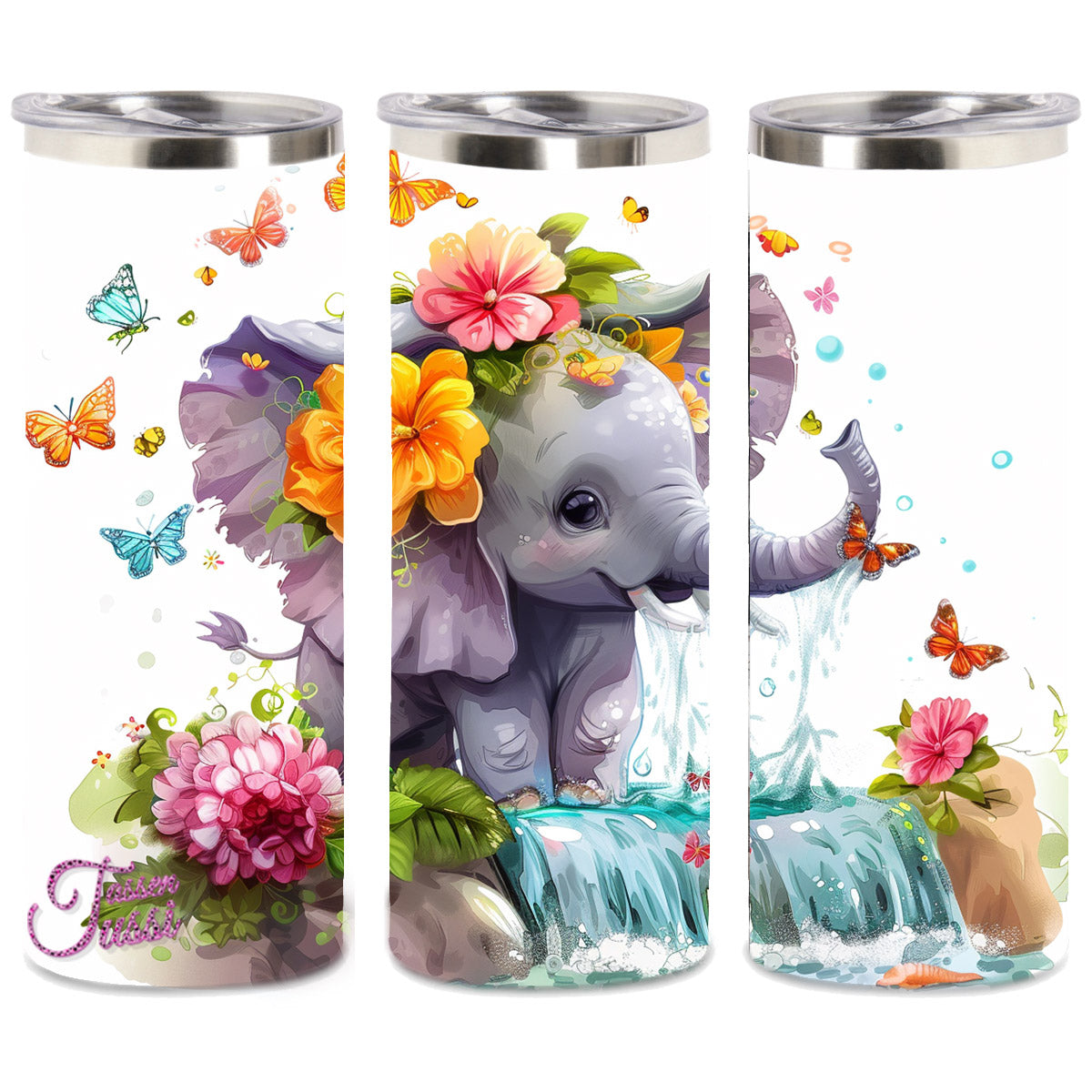 Edelstahl-Thermobecher - Baby Elefant Flower