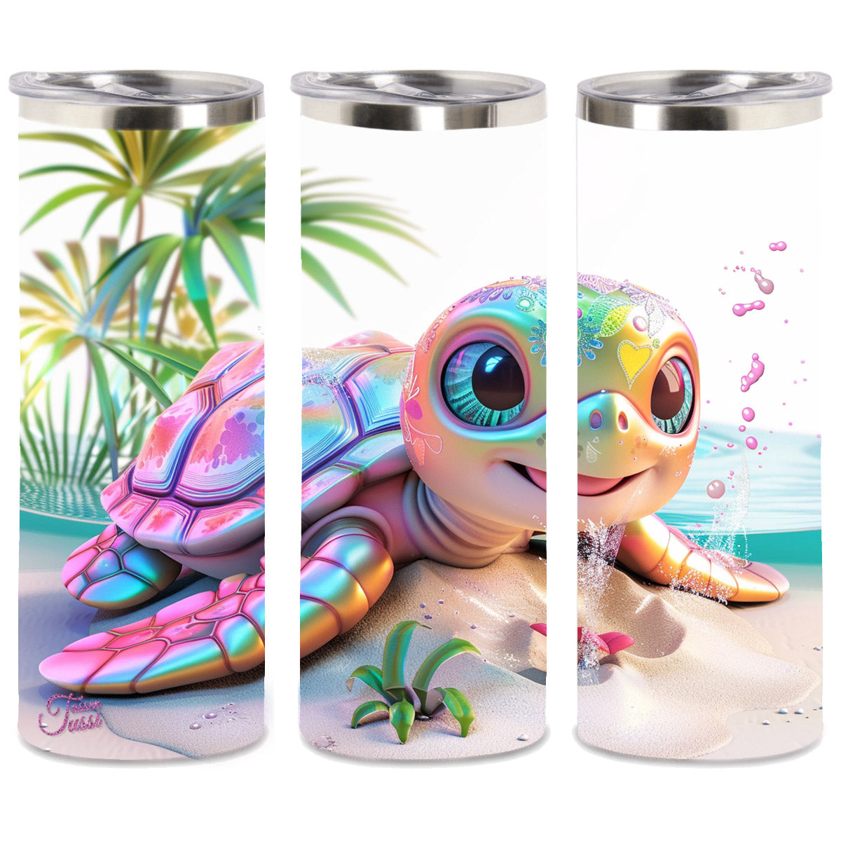 Edelstahl-Thermobecher / Thermosflasche metallic - Turtle Schildkröte´s Beach time