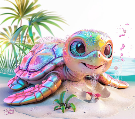 Edelstahl-Thermobecher / Thermosflasche metallic - Turtle Schildkröte´s Beach time