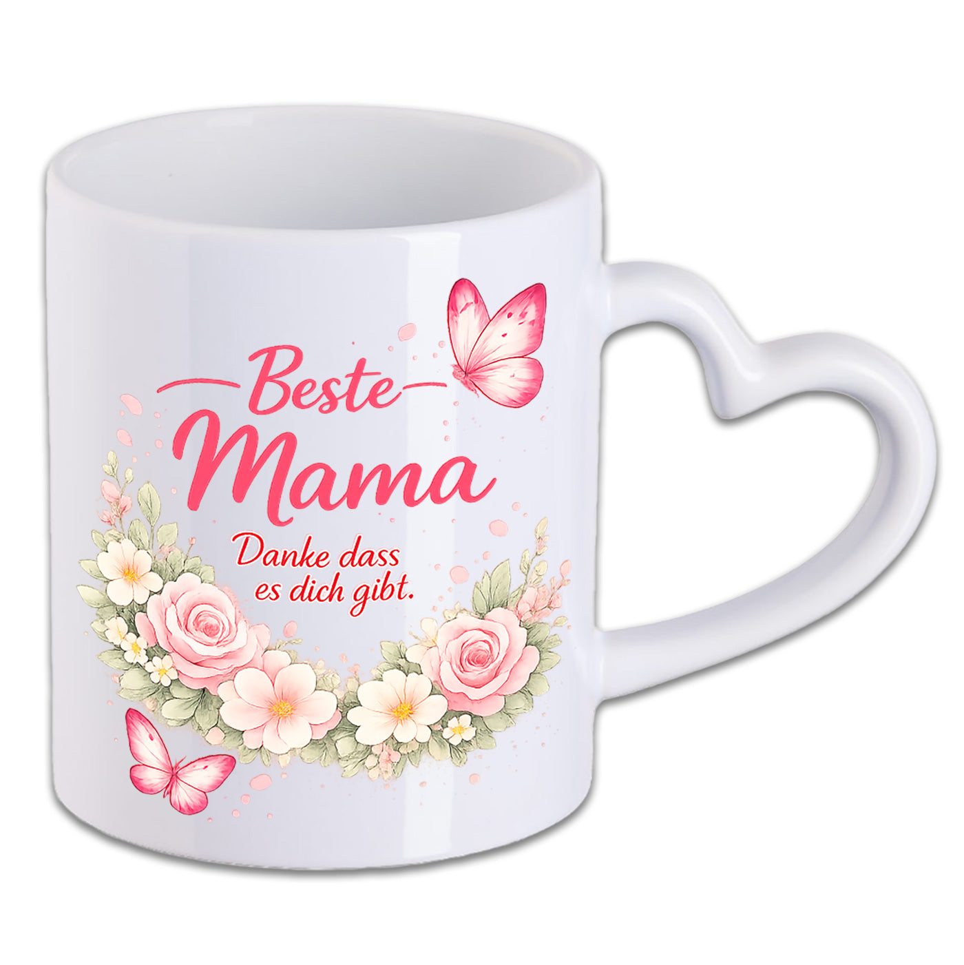 Tasse zum Muttertag Beste Mama Danke dass es dich gibt aus Keramik
Beste Mama Tasse als Geschenk zum Muttertag mit floralem Motiv
Keramiktasse für Mama mit liebevollem Muttertags-Spruch
Beste Mama Tasse mit weißem Herzgriff als Geschenk für Muttertag