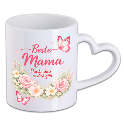 Tasse zum Muttertag Beste Mama Danke dass es dich gibt aus Keramik
Beste Mama Tasse als Geschenk zum Muttertag mit floralem Motiv
Keramiktasse für Mama mit liebevollem Muttertags-Spruch
Beste Mama Tasse mit weißem Herzgriff als Geschenk für Muttertag