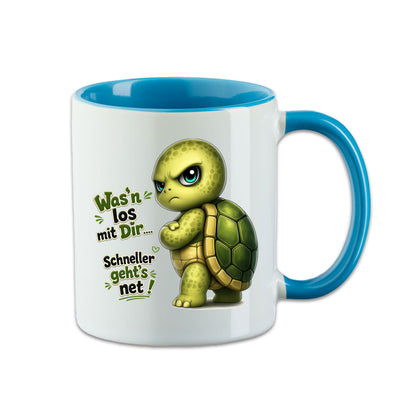 Fun Tasse Schildkröte mit Spruch – Was'n los mit Dir.... Schneller geht's net!