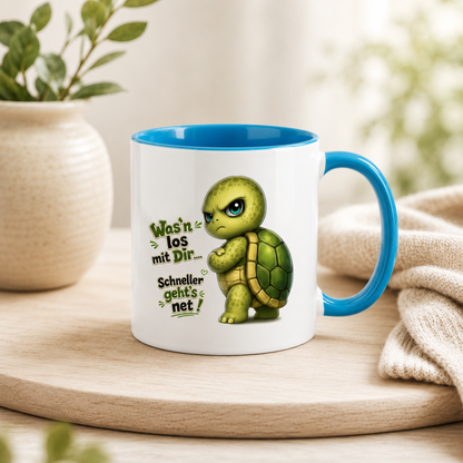 Fun Tasse Schildkröte mit Spruch – Was'n los mit Dir.... Schneller geht's net!