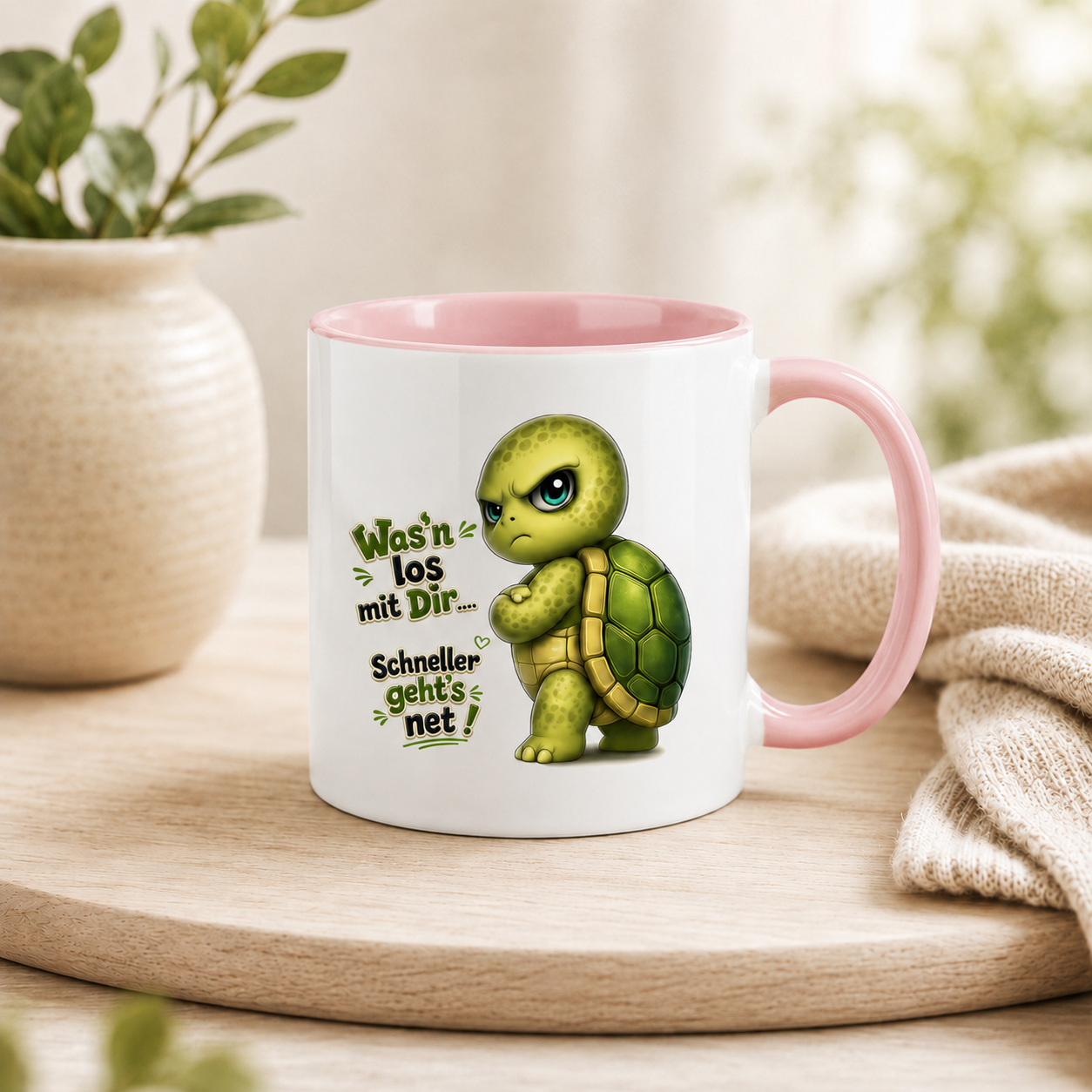 Fun Tasse Schildkröte mit Spruch – Was'n los mit Dir.... Schneller geht's net!