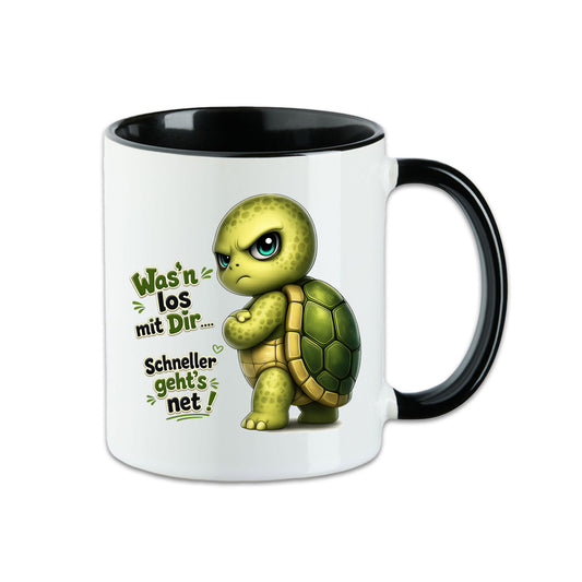 Fun Tasse Schildkröte mit Spruch – Was'n los mit Dir.... Schneller geht's net!