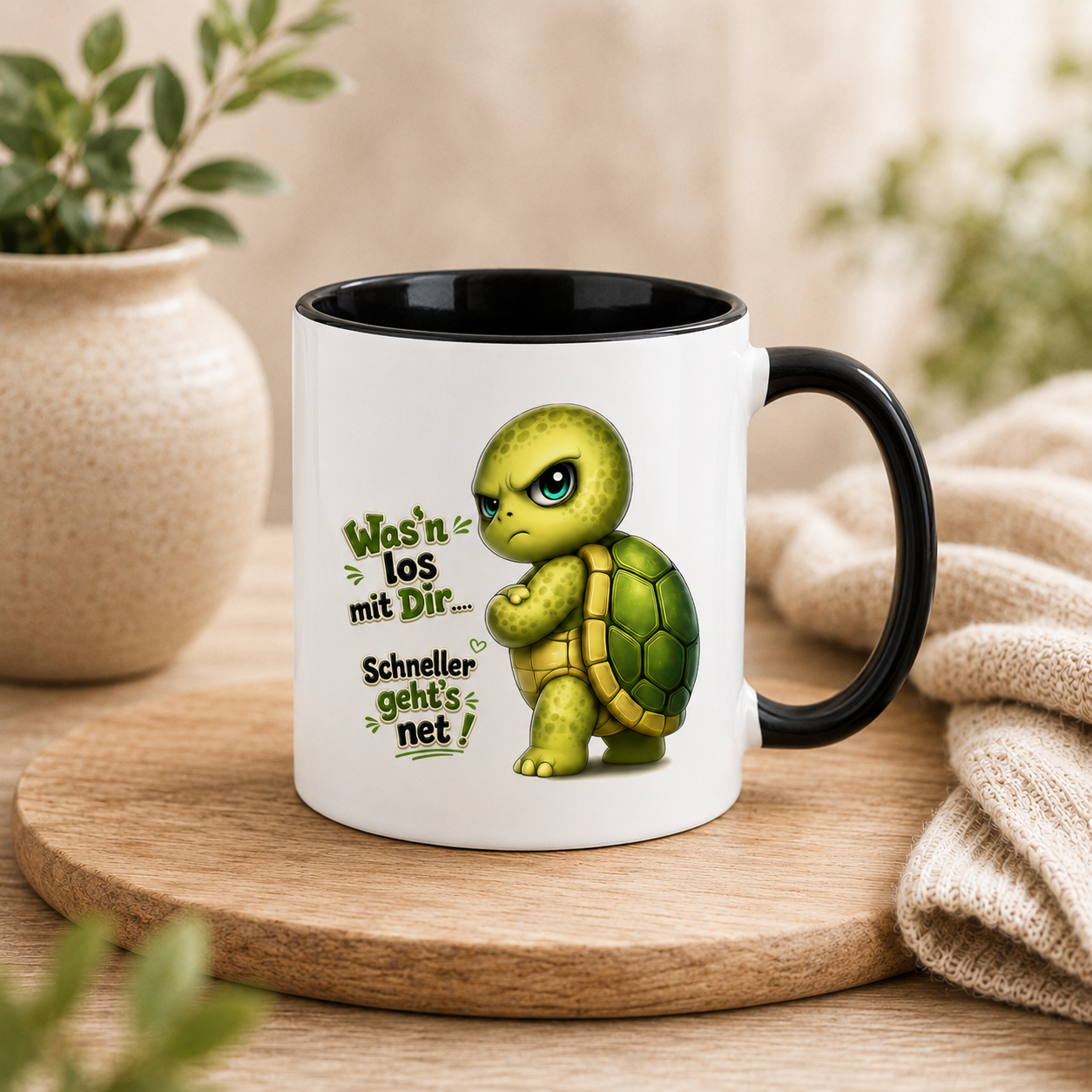 Fun Tasse Schildkröte mit Spruch – Was'n los mit Dir.... Schneller geht's net!