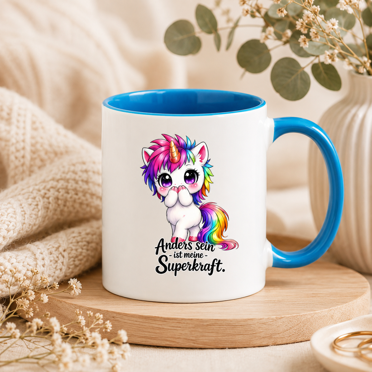 Einhorn Tasse mit Spruch – Anders sein ist meine Superkraft