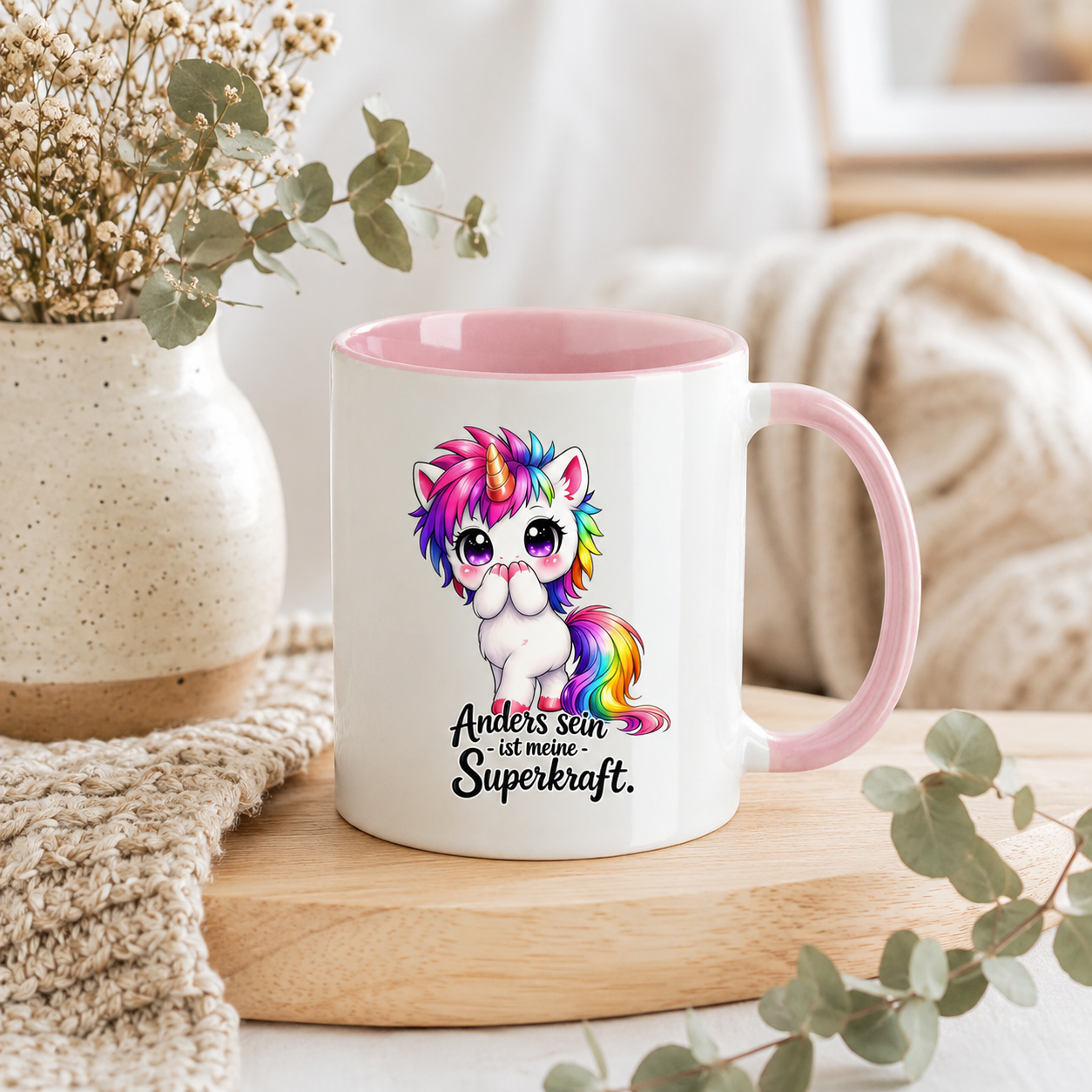 Einhorn Tasse mit Spruch – Anders sein ist meine Superkraft