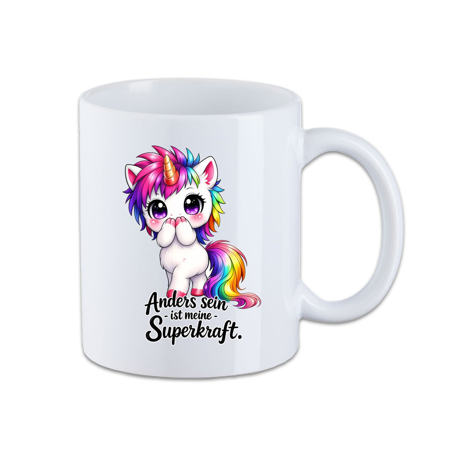 Einhorn Tasse mit Spruch – Anders sein ist meine Superkraft