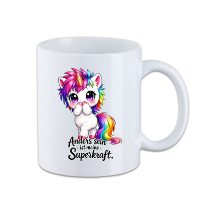 Einhorn Tasse mit Spruch – Anders sein ist meine Superkraft