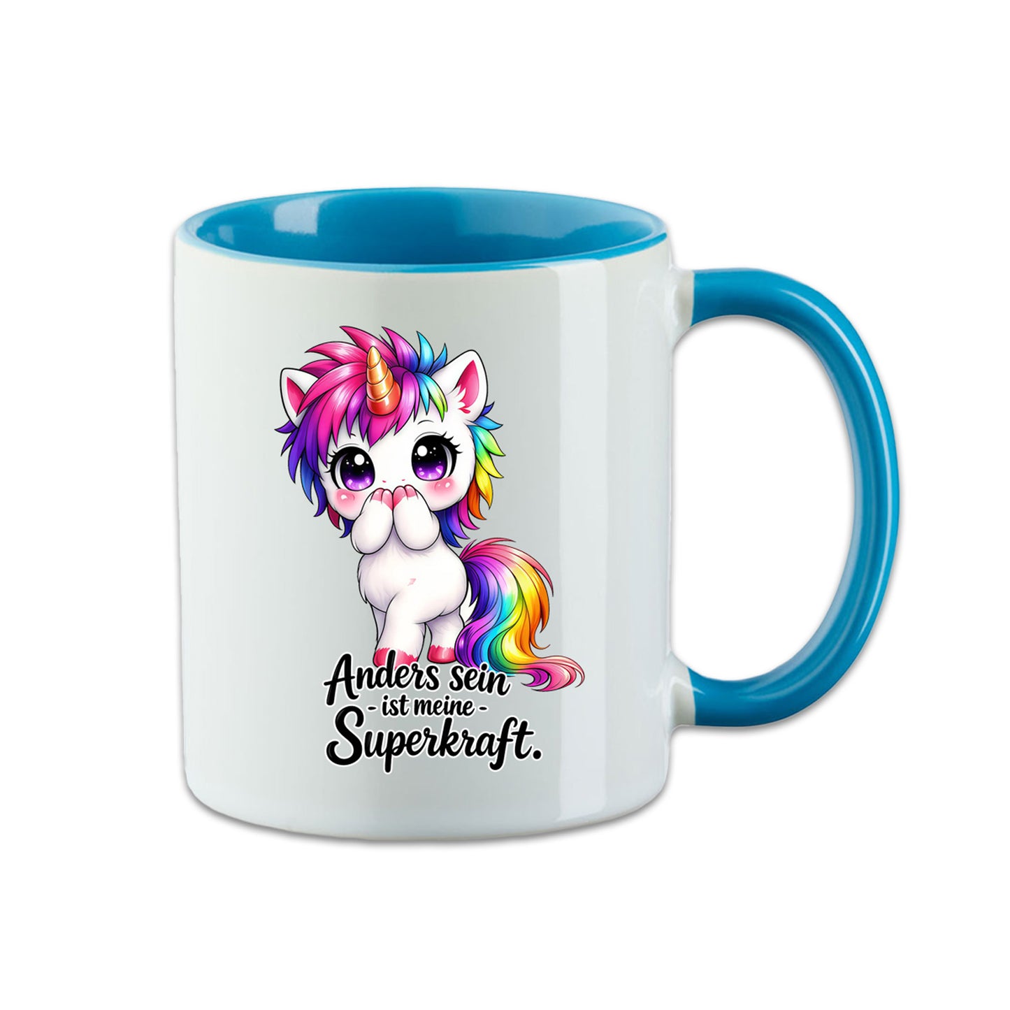 Einhorn Tasse mit Spruch – Anders sein ist meine Superkraft