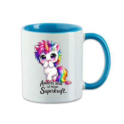 Einhorn Tasse mit Spruch – Anders sein ist meine Superkraft