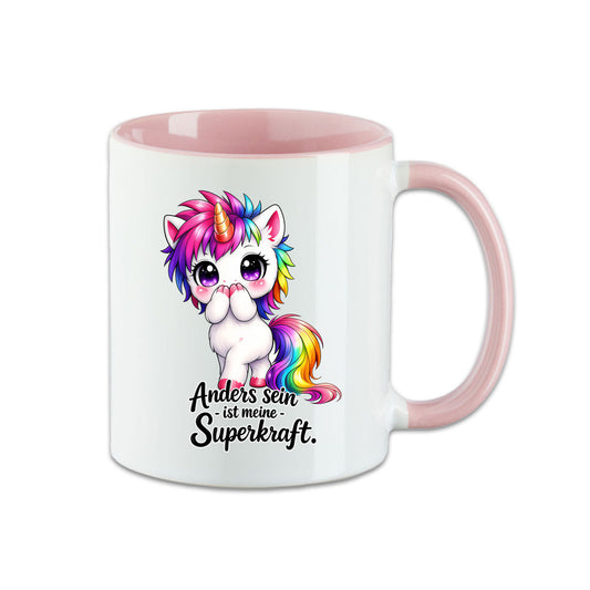 Einhorn Tasse mit Spruch – Anders sein ist meine Superkraft