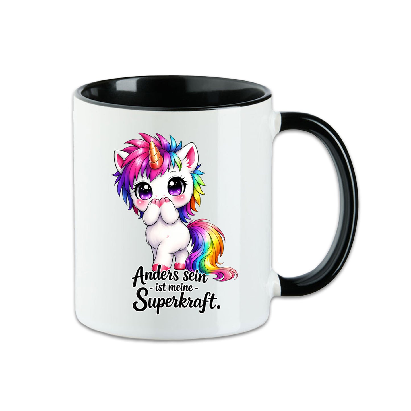 Einhorn Tasse mit Spruch – Anders sein ist meine Superkraft
