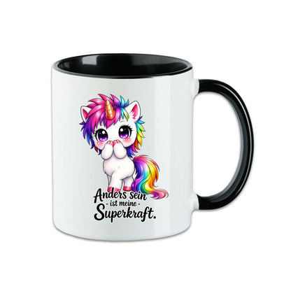 Einhorn Tasse mit Spruch – Anders sein ist meine Superkraft