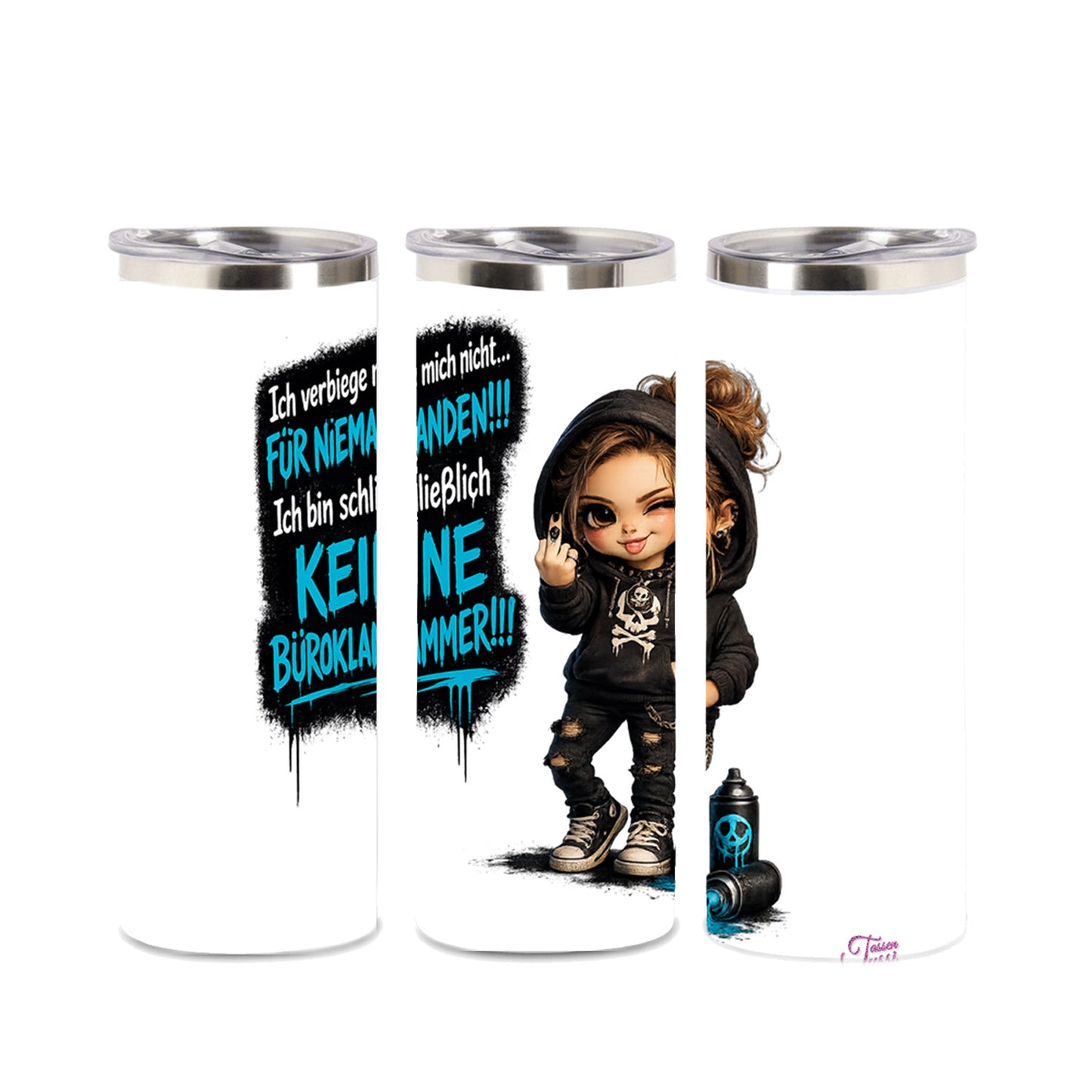 Edelstahl Tumbler "Ich verbiege mich nicht -- " –  Badass Chibi Girl Thermobecher
