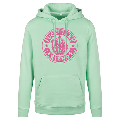 Hoodie -  Fuck Fake Friends - Druck Neon Rosa - verschiedene Farben zur Auswahl