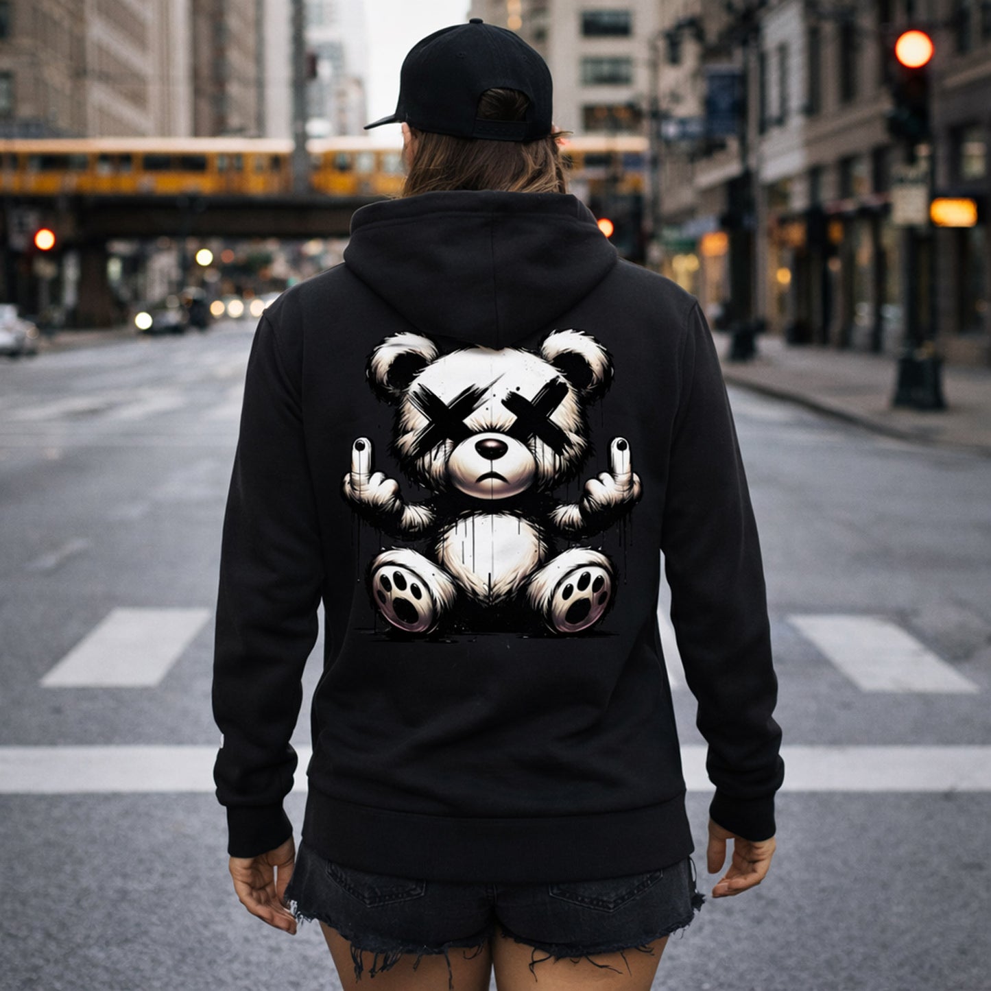 Urban Streetstyle Hoodie – Rebel Teddy Bär Motiv Hoodie Unisex