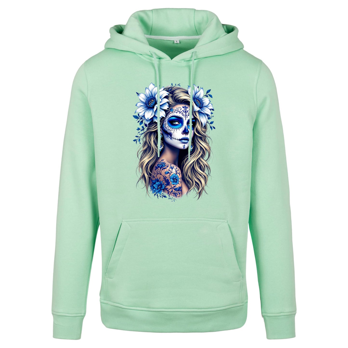 Hoodie - La Catrina Blau Flower