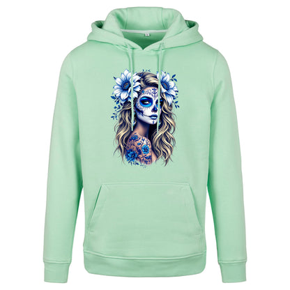 Hoodie - La Catrina Blau Flower
