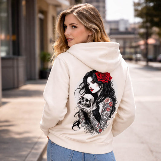 Hoodie - Gothic Girl with Skull