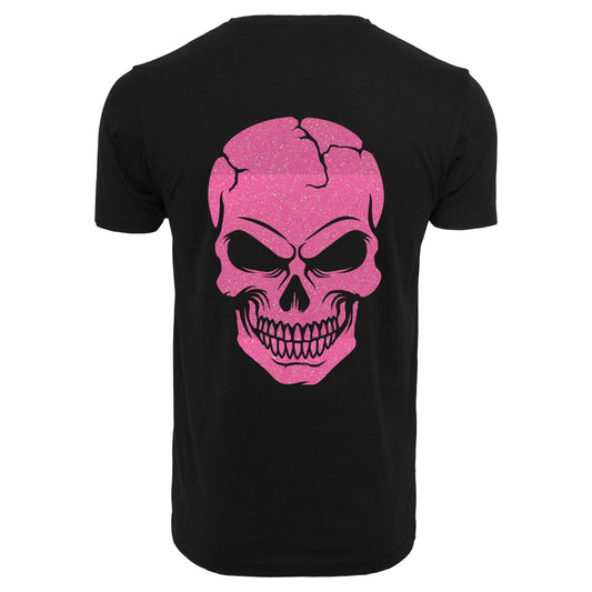 T-Shirt Shirt -  Skull Head Glitzer Neon Rosa Druck - verschiedene Farben zur Auswahl