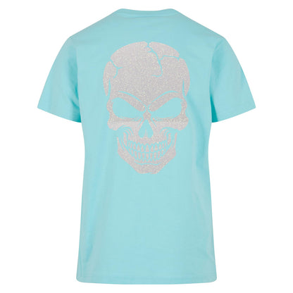 T-Shirt Shirt -  Skull Head Glitzer Weiß Druck - verschiedene Farben zur Auswahl