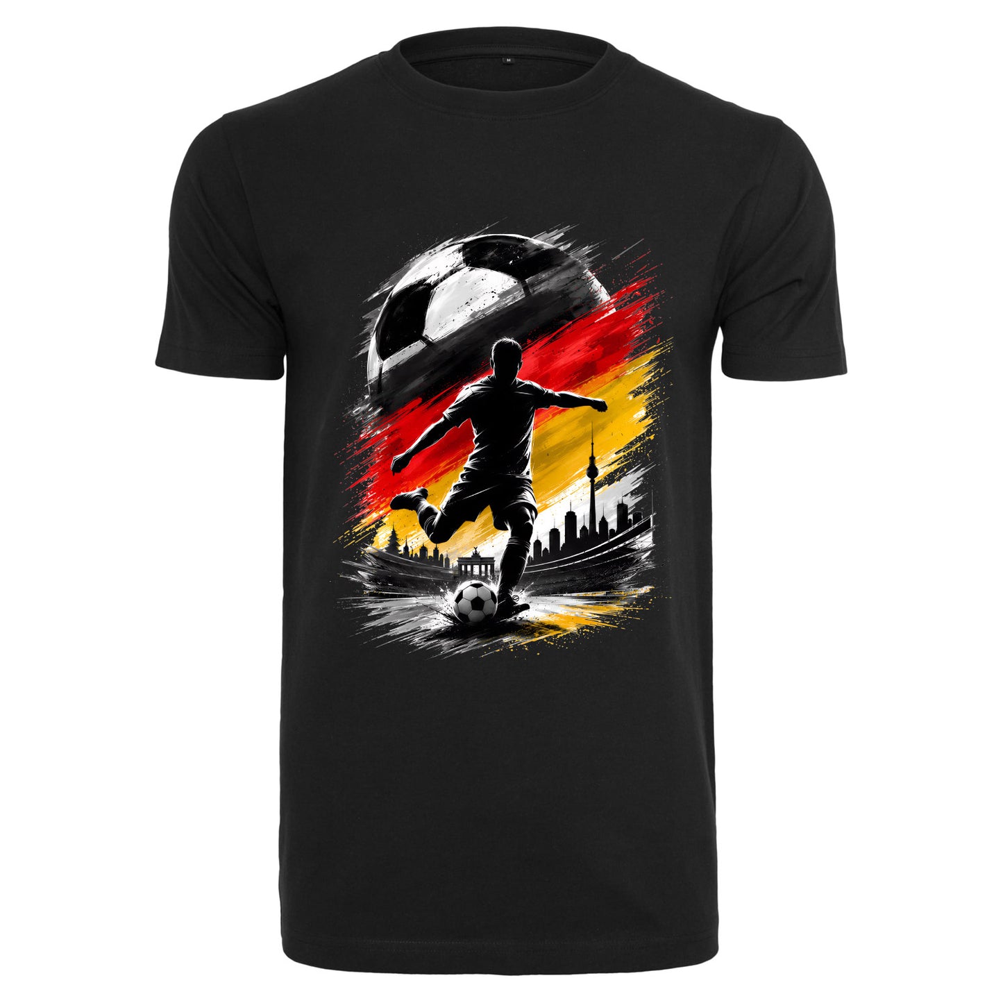 Deutschland T-Shirt Unisex – Fan-Shirt mit Fußball Frontprint in Deutschlandfarben