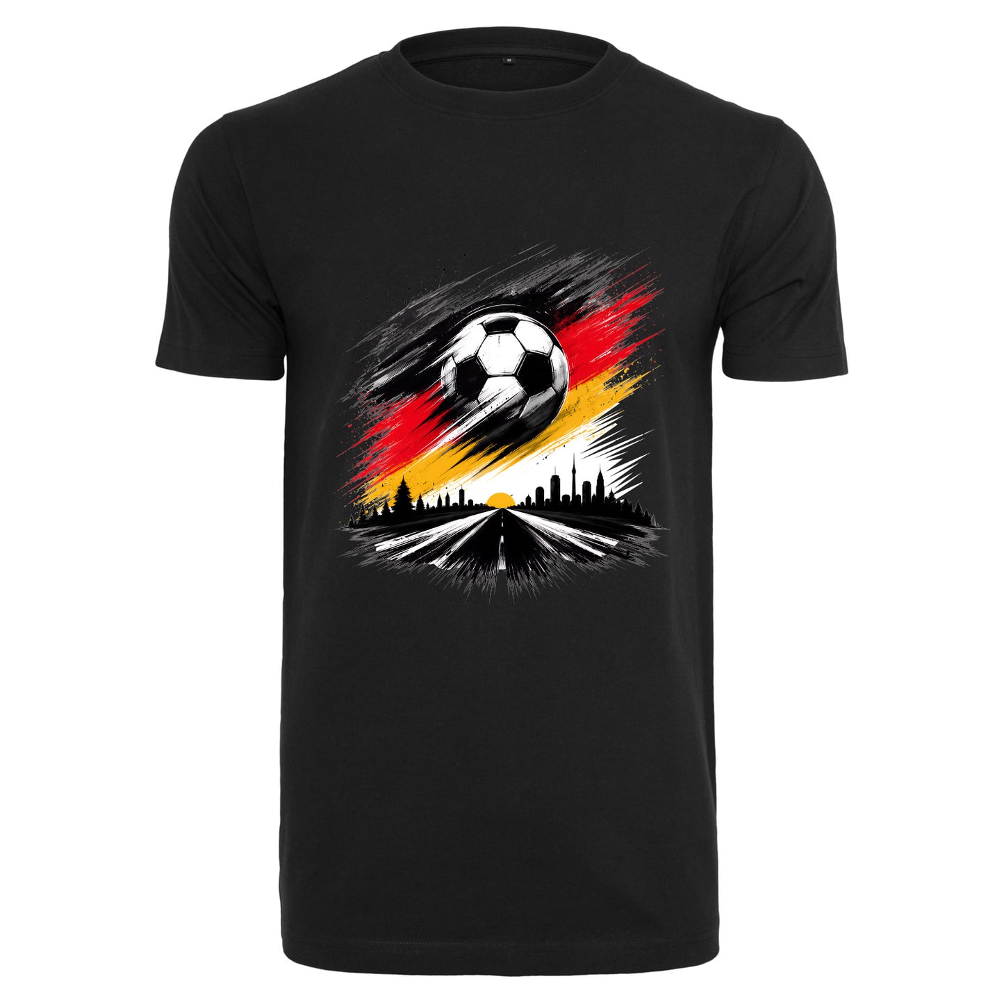 Deutschland T-Shirt Unisex – Fan-Shirt mit Fußball Frontprint in Schwarz-Rot-Gold