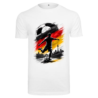 Deutschland T-Shirt Unisex – Fan-Shirt mit Fußball Frontprint in Deutschlandfarben