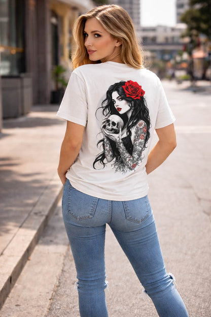T-Shirt - Gothic Girl with Skull