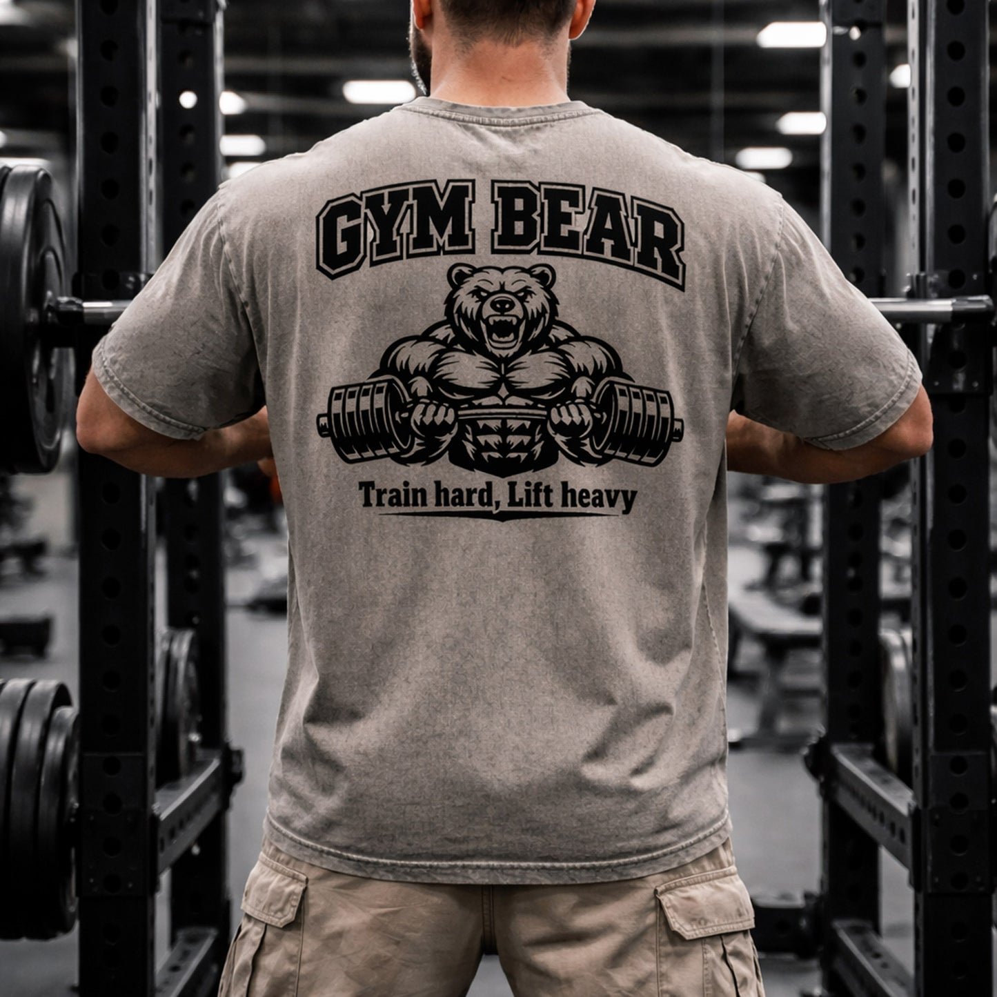 GYM BEAR Heavy Oversized Shirt – Herren Fitness T-Shirt im Acid Washed Look