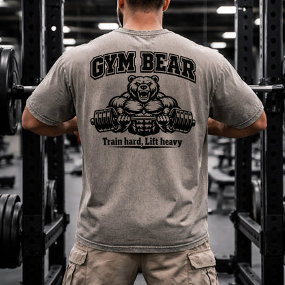 GYM BEAR Heavy Oversized Shirt – Herren Fitness T-Shirt im Acid Washed Look
