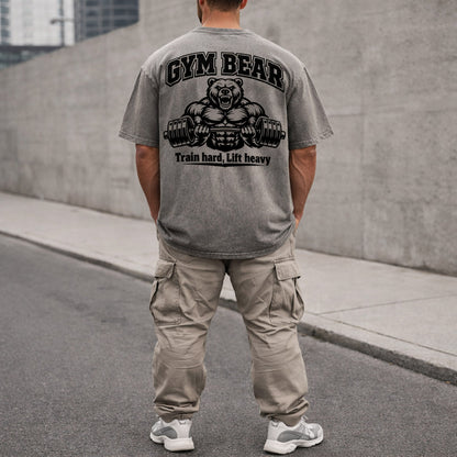 GYM BEAR Heavy Oversized Shirt – Herren Fitness T-Shirt im Acid Washed Look