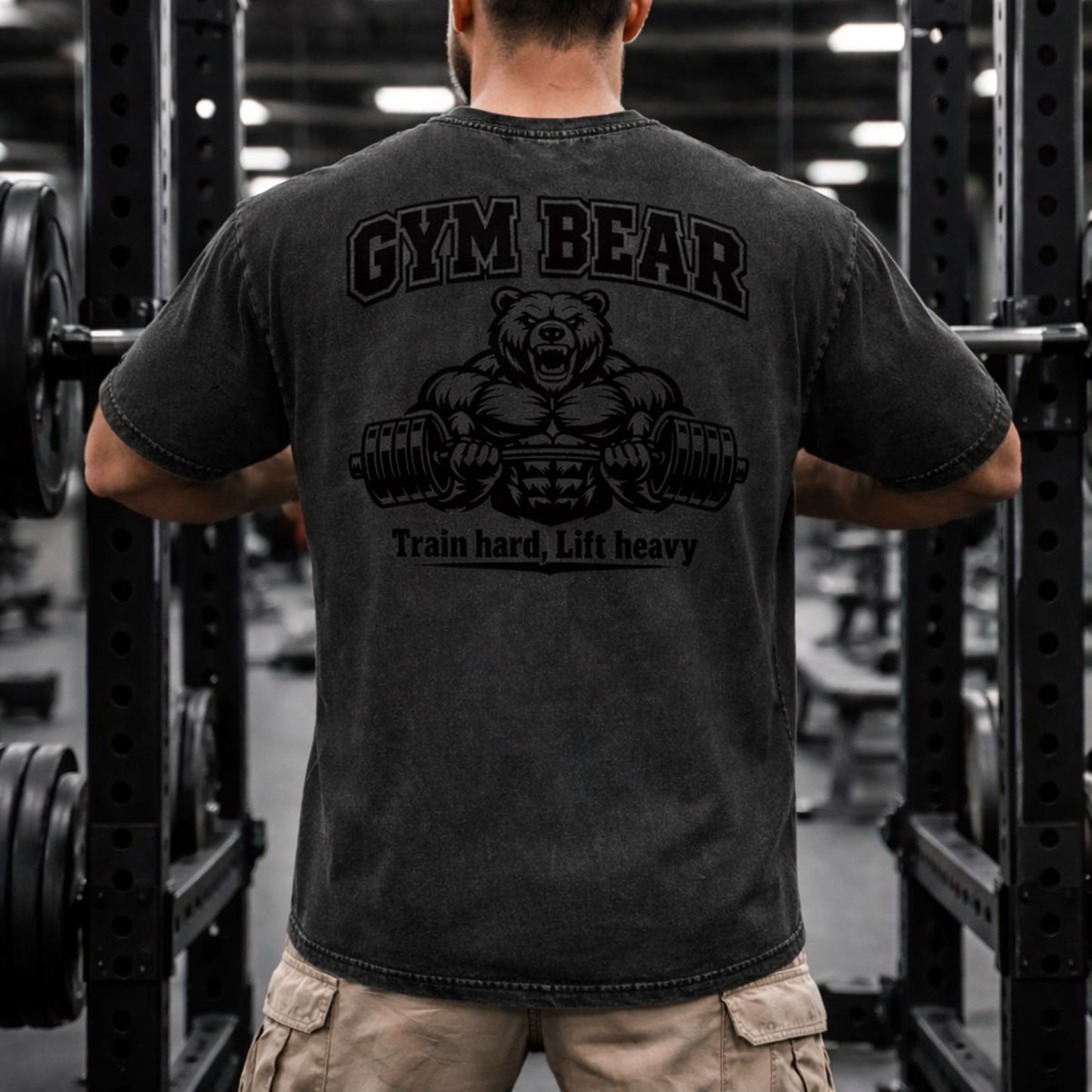 GYM BEAR Heavy Oversized Shirt – Herren Fitness T-Shirt im Acid Washed Look