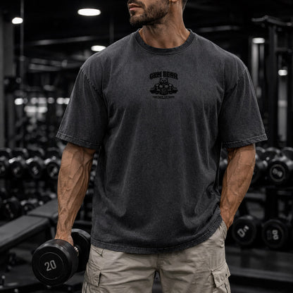 GYM BEAR Heavy Oversized Shirt – Herren Fitness T-Shirt im Acid Washed Look