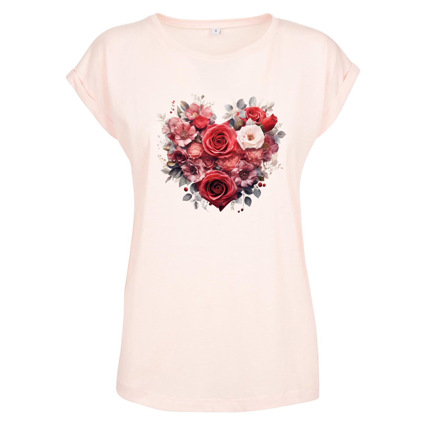 Ladies Extended Shoulder T-Shirt - Floral Heart
