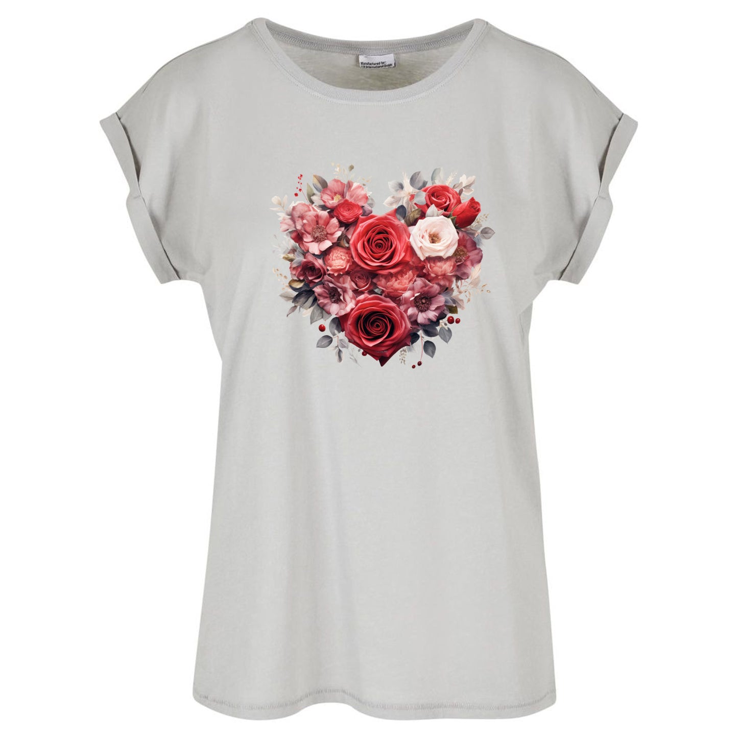 Ladies Extended Shoulder T-Shirt - Floral Heart