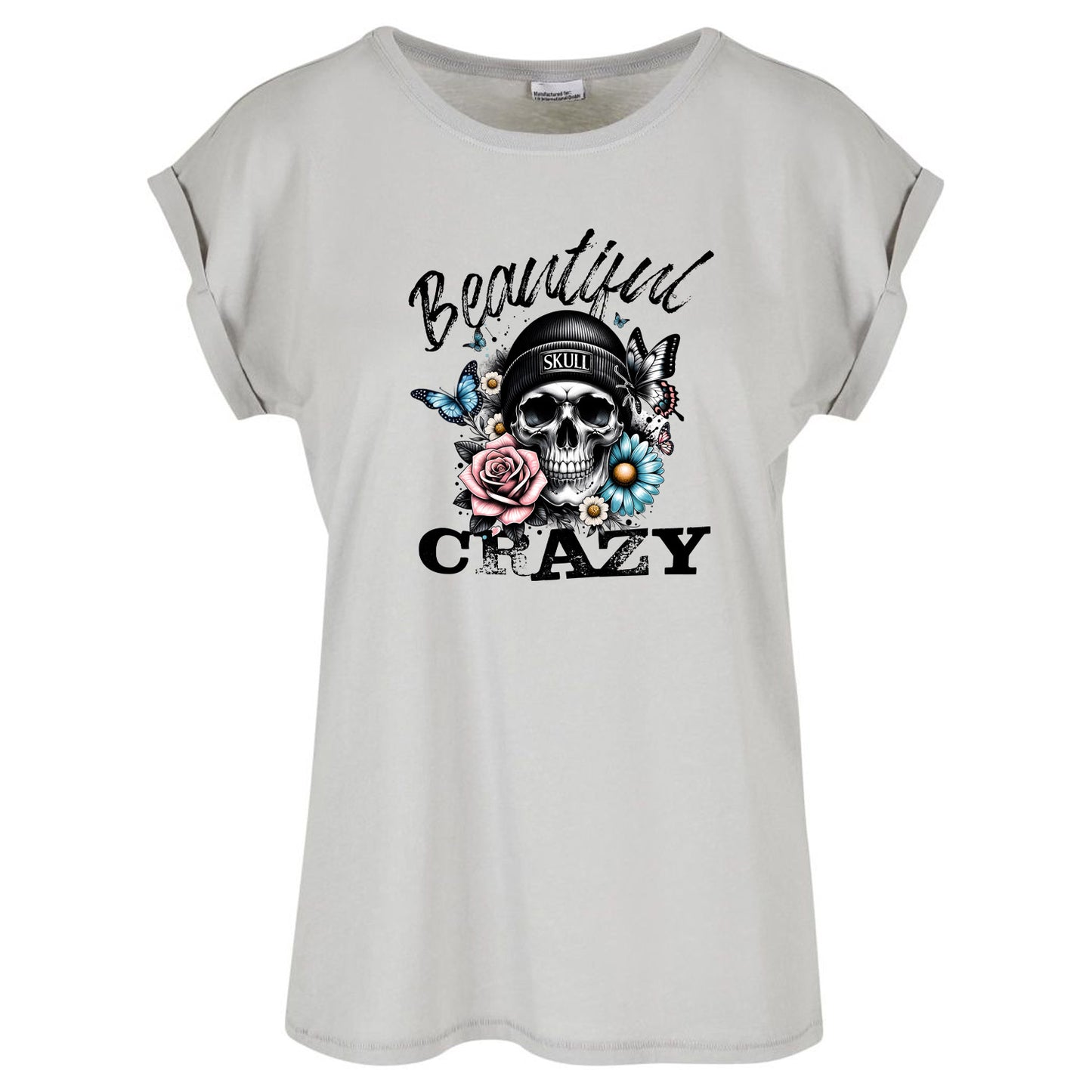Ladies Extended Shoulder T-Shirt - Beautiful Crazy Skull