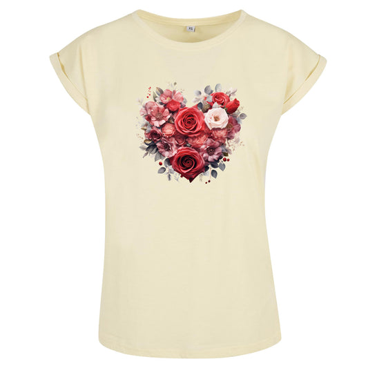 Ladies Extended Shoulder T-Shirt - Floral Heart
