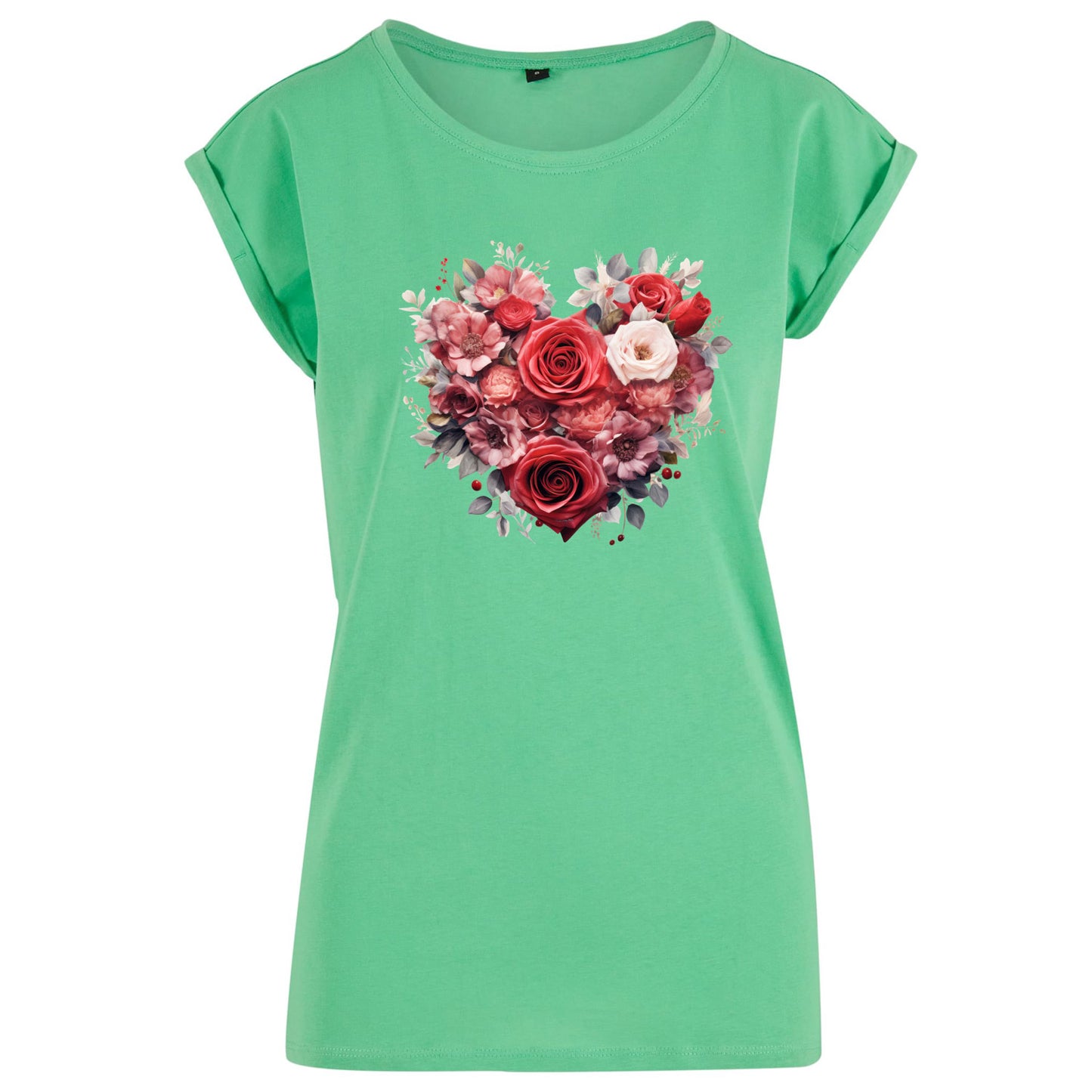 Ladies Extended Shoulder T-Shirt - Floral Heart