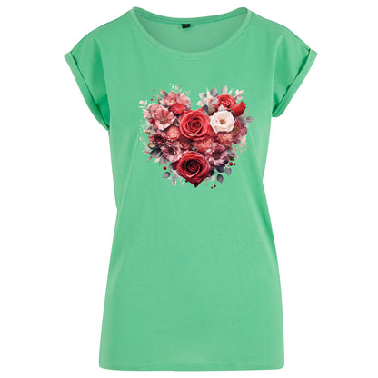 Ladies Extended Shoulder T-Shirt - Floral Heart