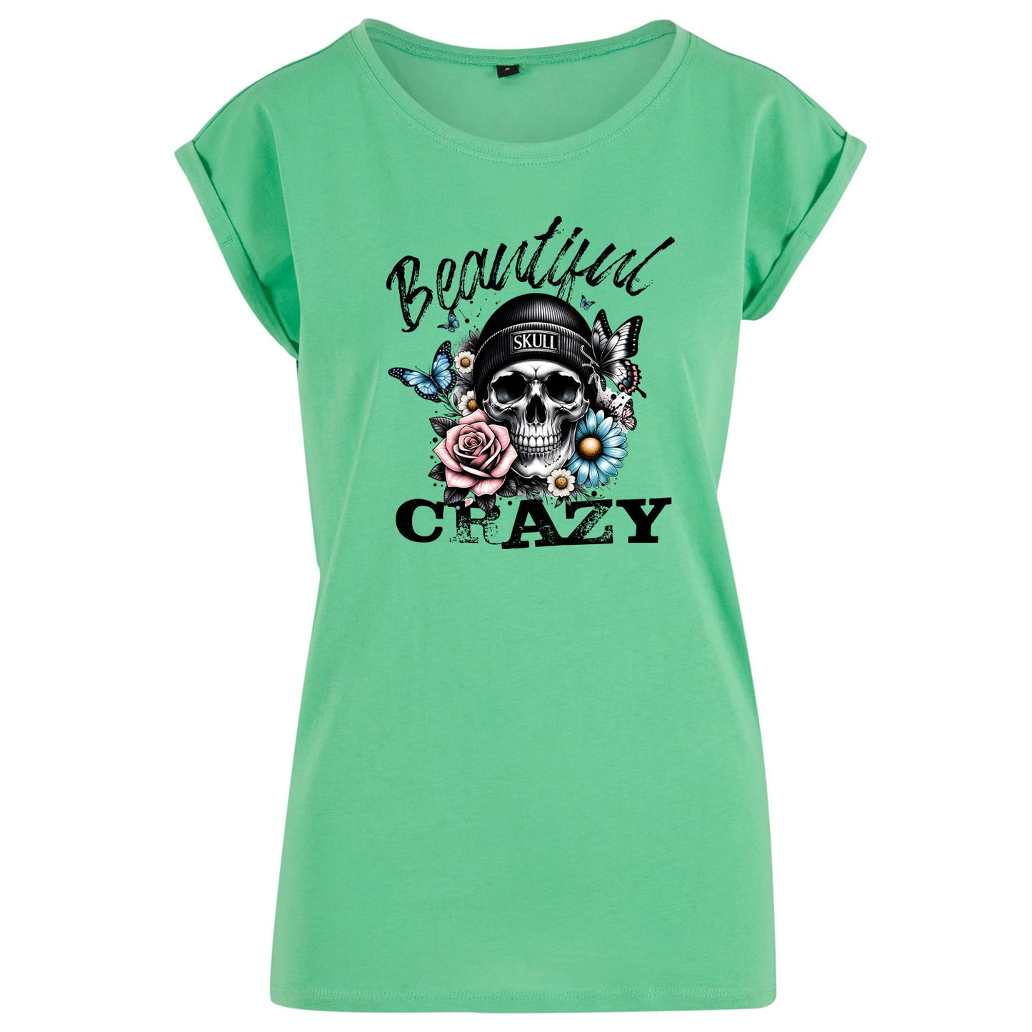 Ladies Extended Shoulder T-Shirt - Beautiful Crazy Skull