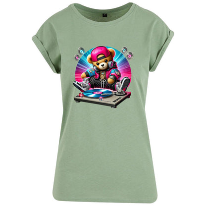 Ladies Extended Shoulder T-Shirt - DJ Teddy Bear