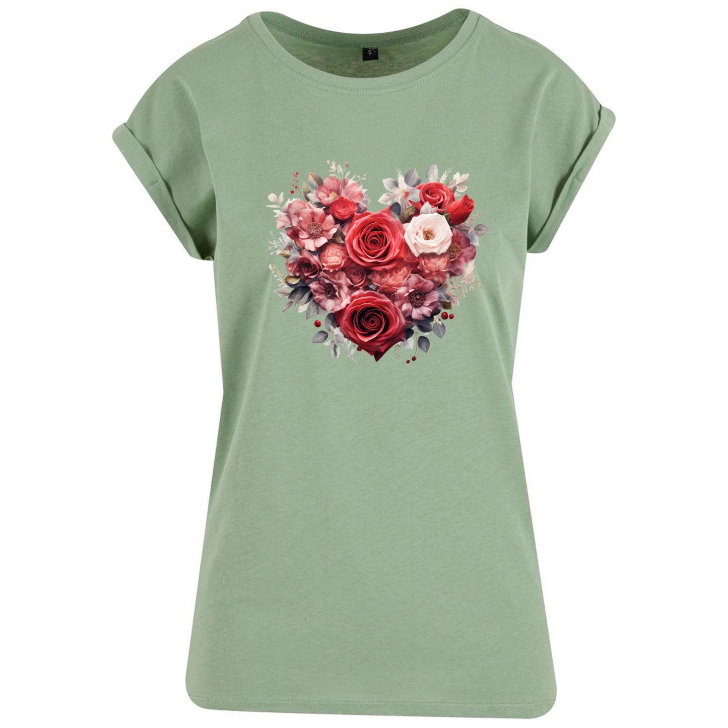 Ladies Extended Shoulder T-Shirt - Floral Heart