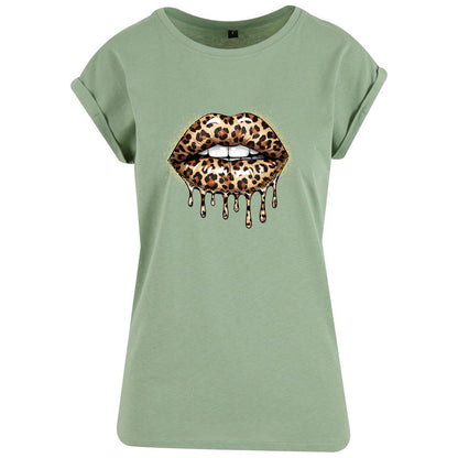 Ladies Extended Shoulder T-Shirt - Leo Lips