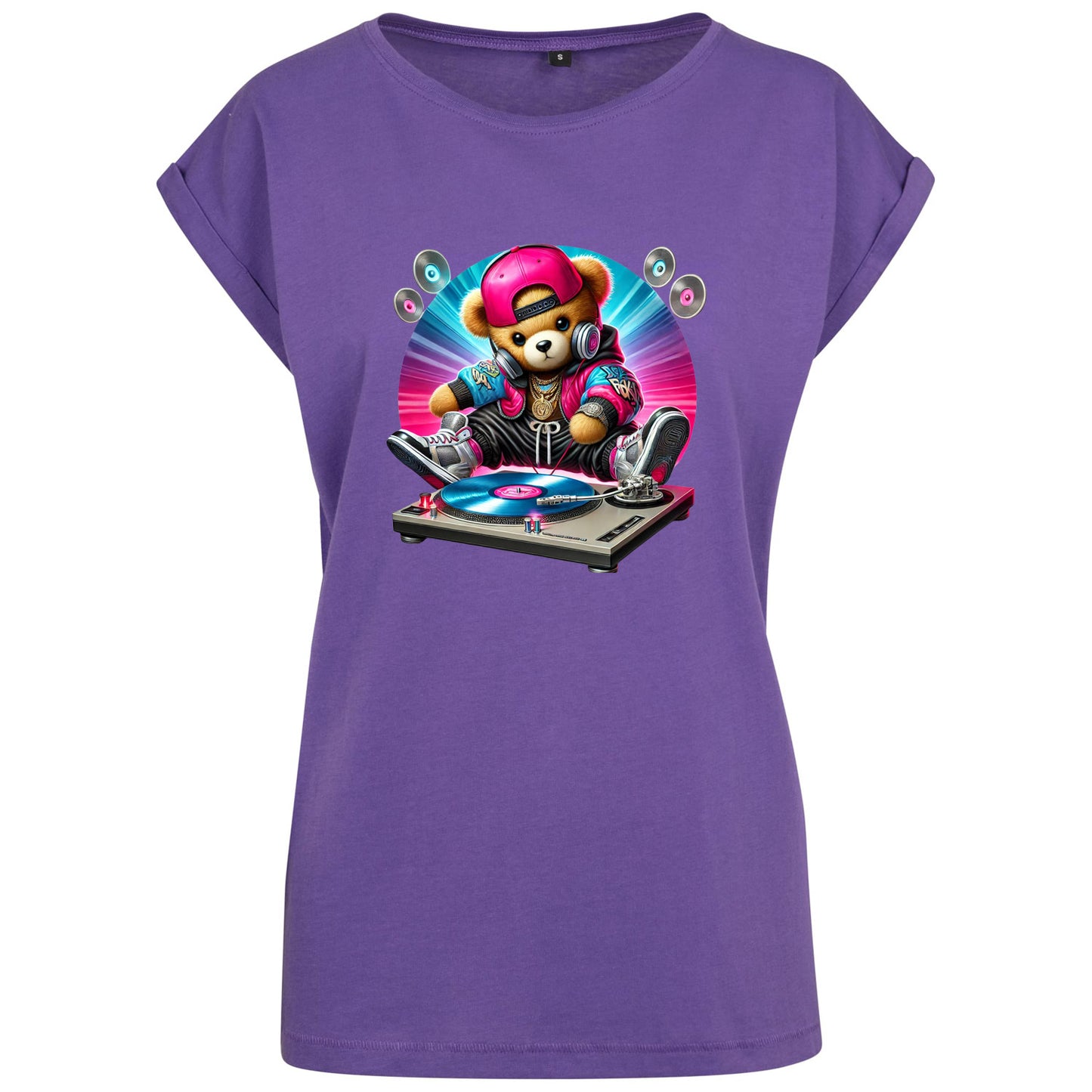 Ladies Extended Shoulder T-Shirt - DJ Teddy Bear